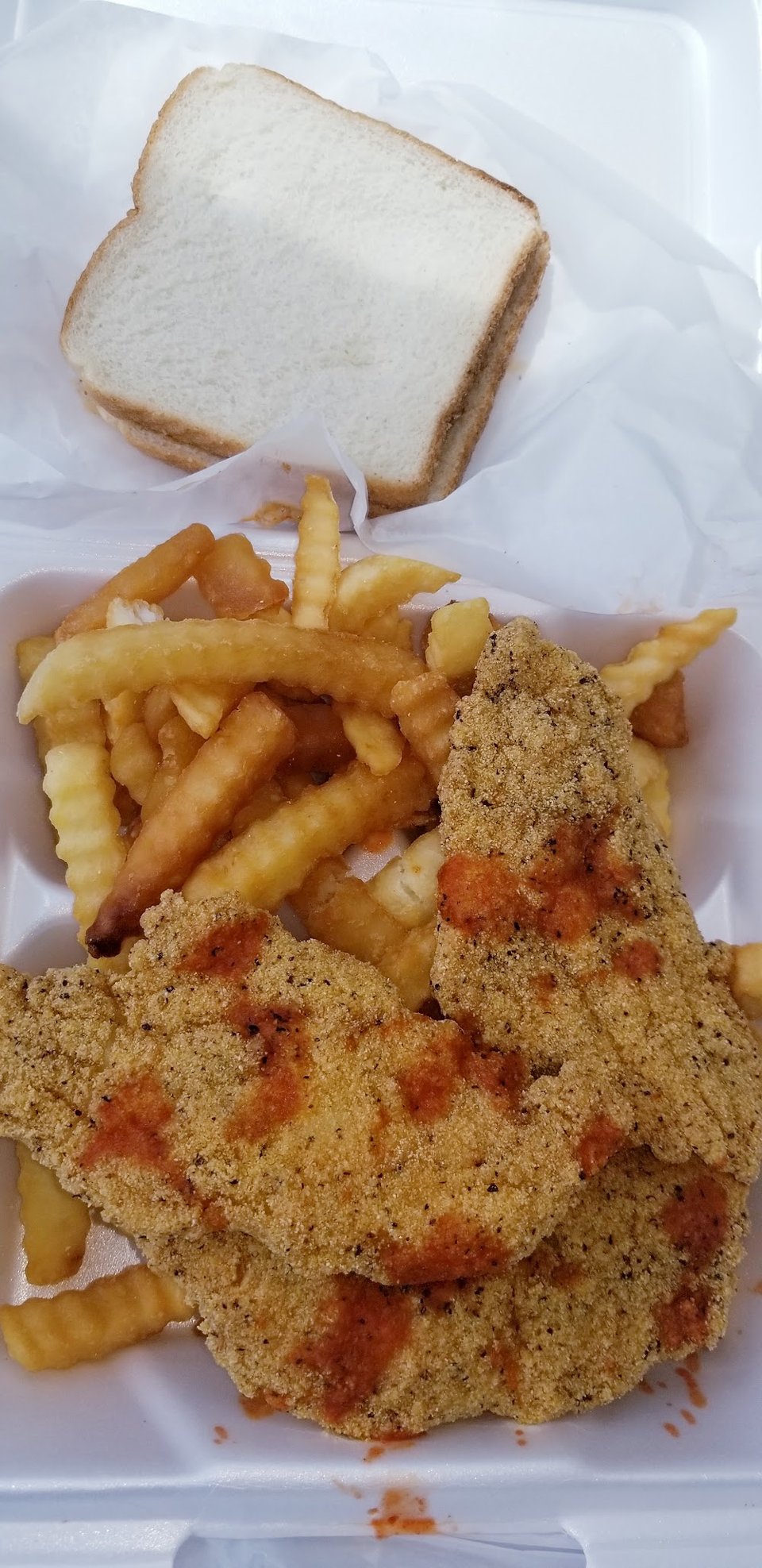 Seafood menu showing sandwiches and fried orders.