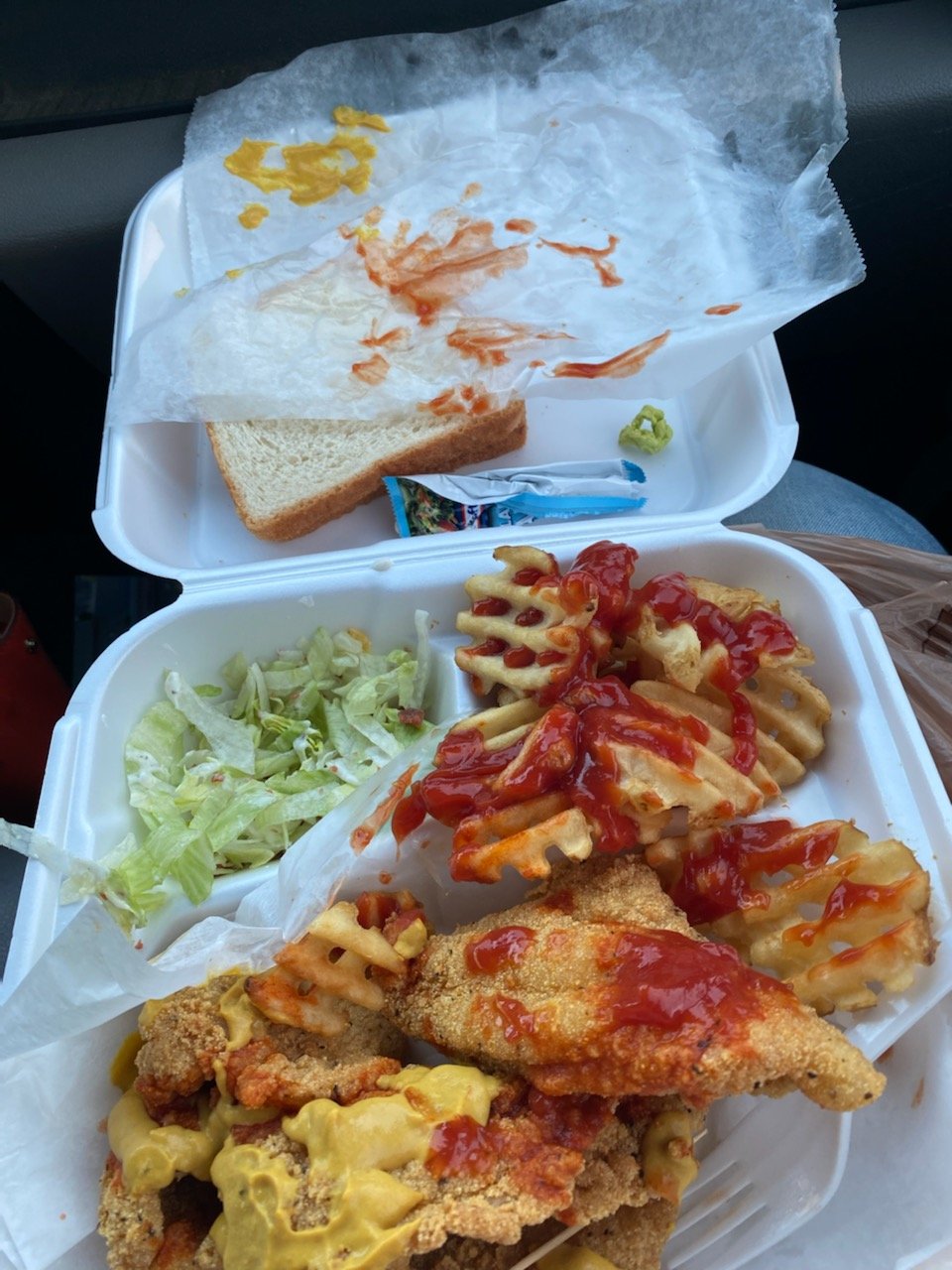 Restaurant menu featuring fish plates and hush puppies.